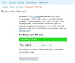 Akismet plugin Akismet plugin proti spamu